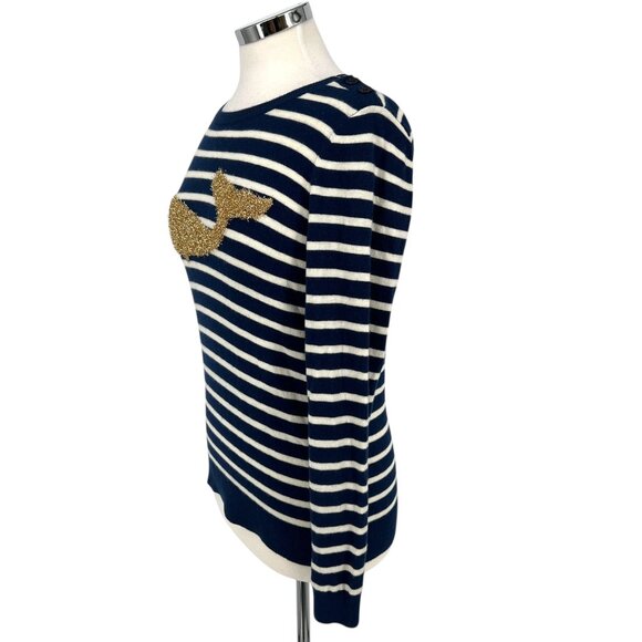 Talbots Nautical Gold Whale Navy White Striped Sweater Size Small - Picture 5 of 10